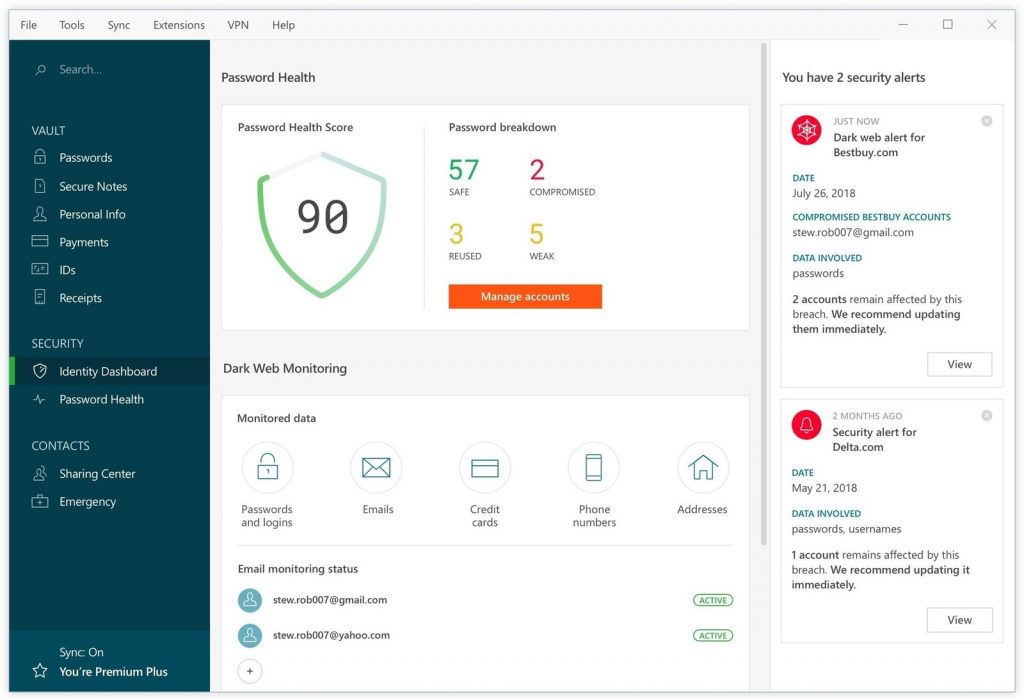 Así se ve el panel de Dashlane