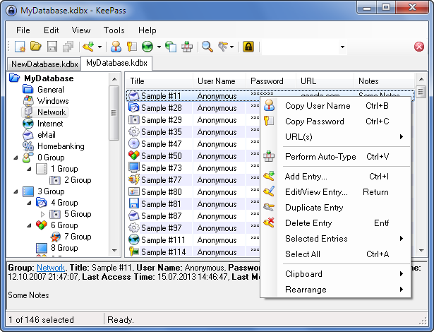 interfaz gráfica de KeePass, uno de los administradores más usados por los técnicos.